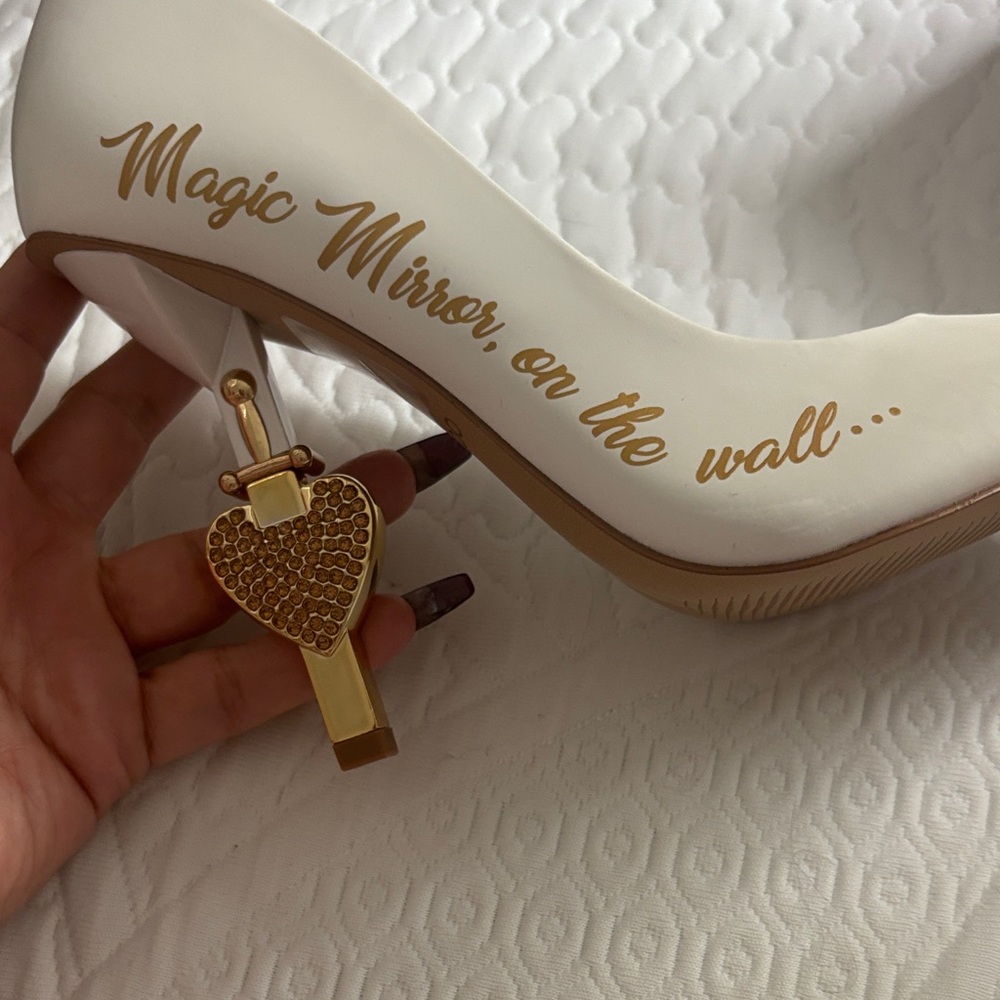Aldo White and Gold Heels with Heart Detail